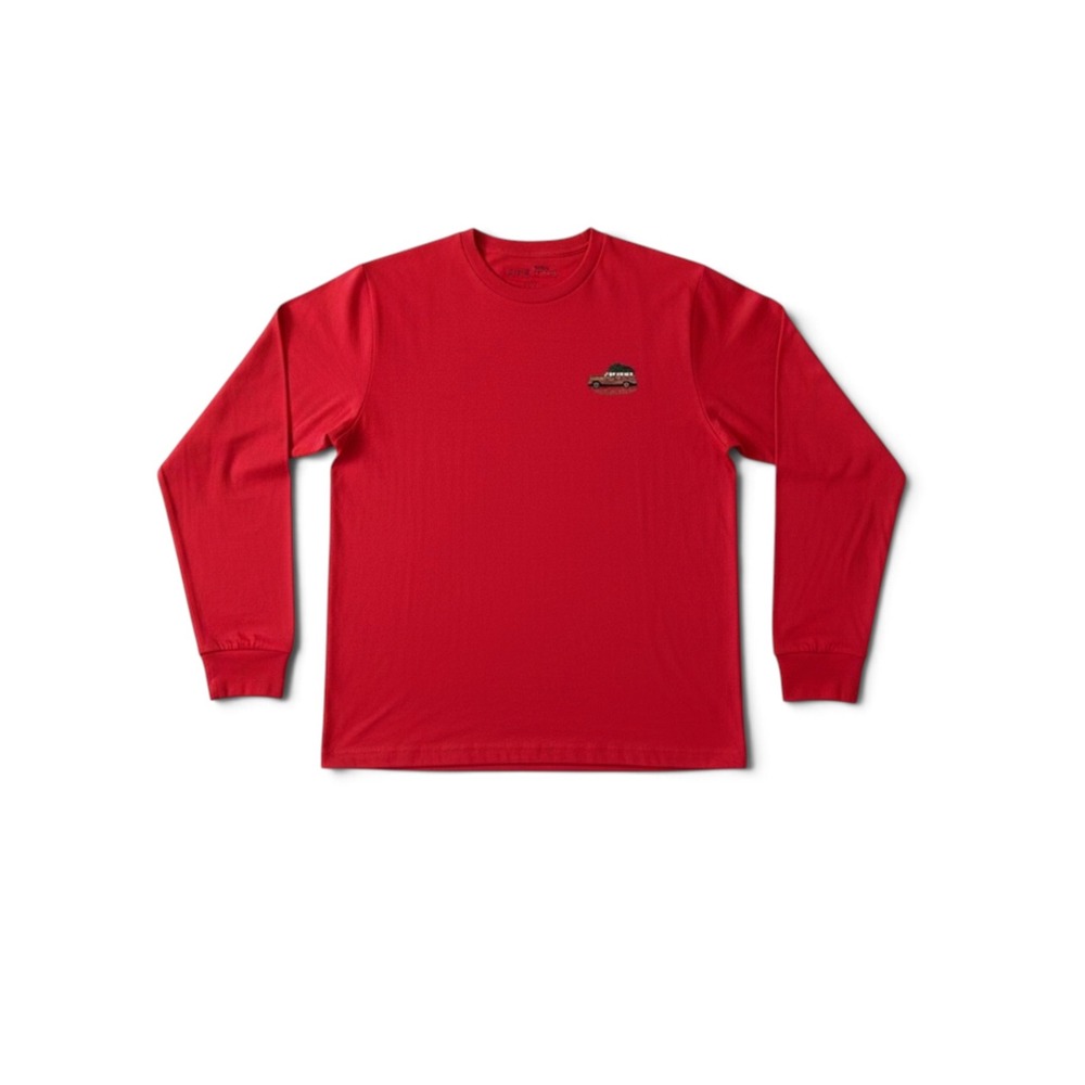 Crown & Ivy Mens Red Long Sleeve Tis The Season Christmas Wagon Graphic Tee L